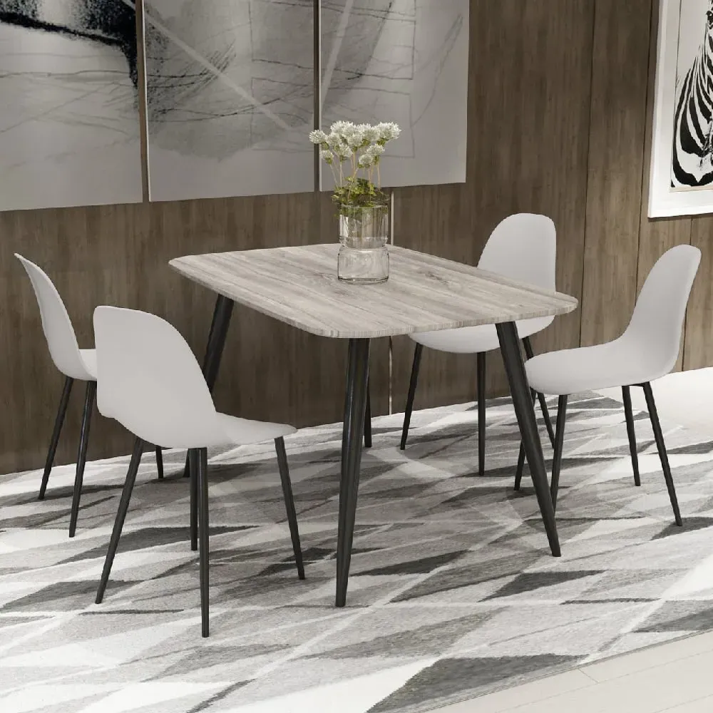 Arta Rectangular Dining Table with 4 Duo Chairs - Grey, Wood