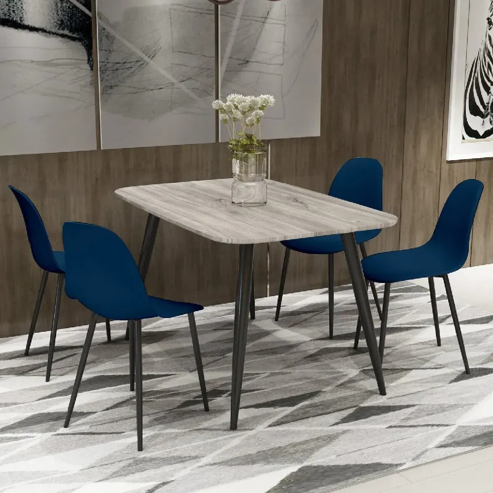 Arta Rectangular Dining Table with 4 Duo Chairs - Grey, Wood