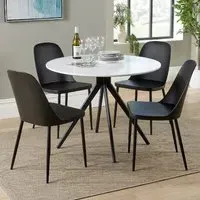 Arta Round Dining Table with 4 Curve Chairs - White, Wood