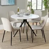 Arta Round Dining Table with 4 Curve Chairs - White, Wood