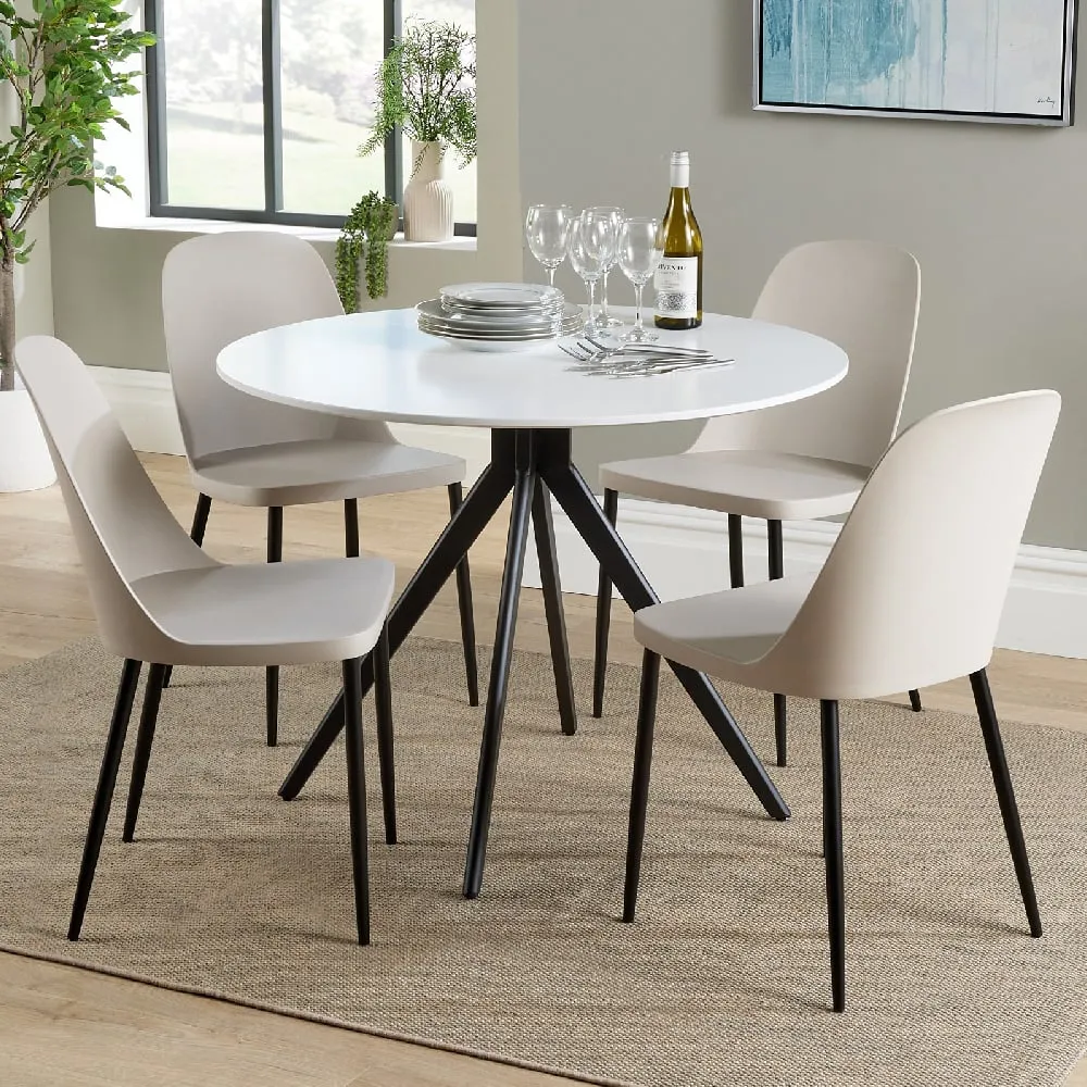 Arta Round Dining Table with 4 Curve Chairs - White, Wood