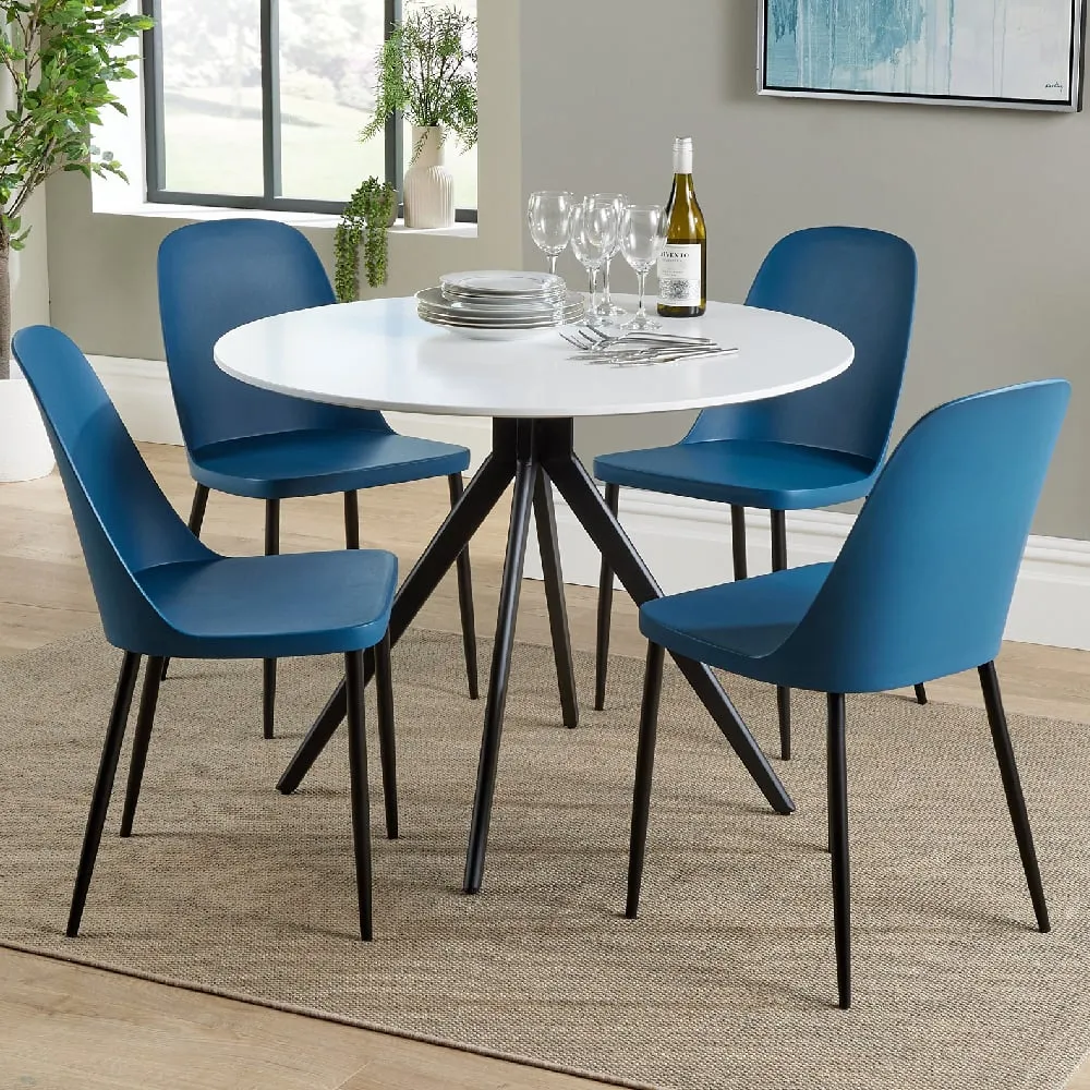 Arta Round Dining Table with 4 Curve Chairs - White, Wood