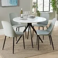 Arta Round Dining Table with 4 Curve Chairs - White, Wood