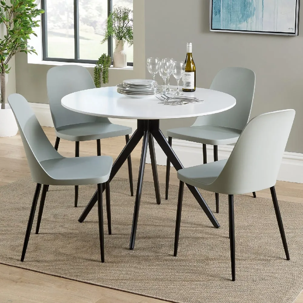 Arta Round Dining Table with 4 Curve Chairs - White, Wood