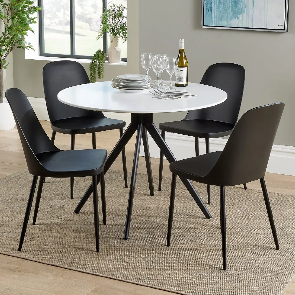 Arta Round Dining Table with 4 Curve Chairs - White, Wood