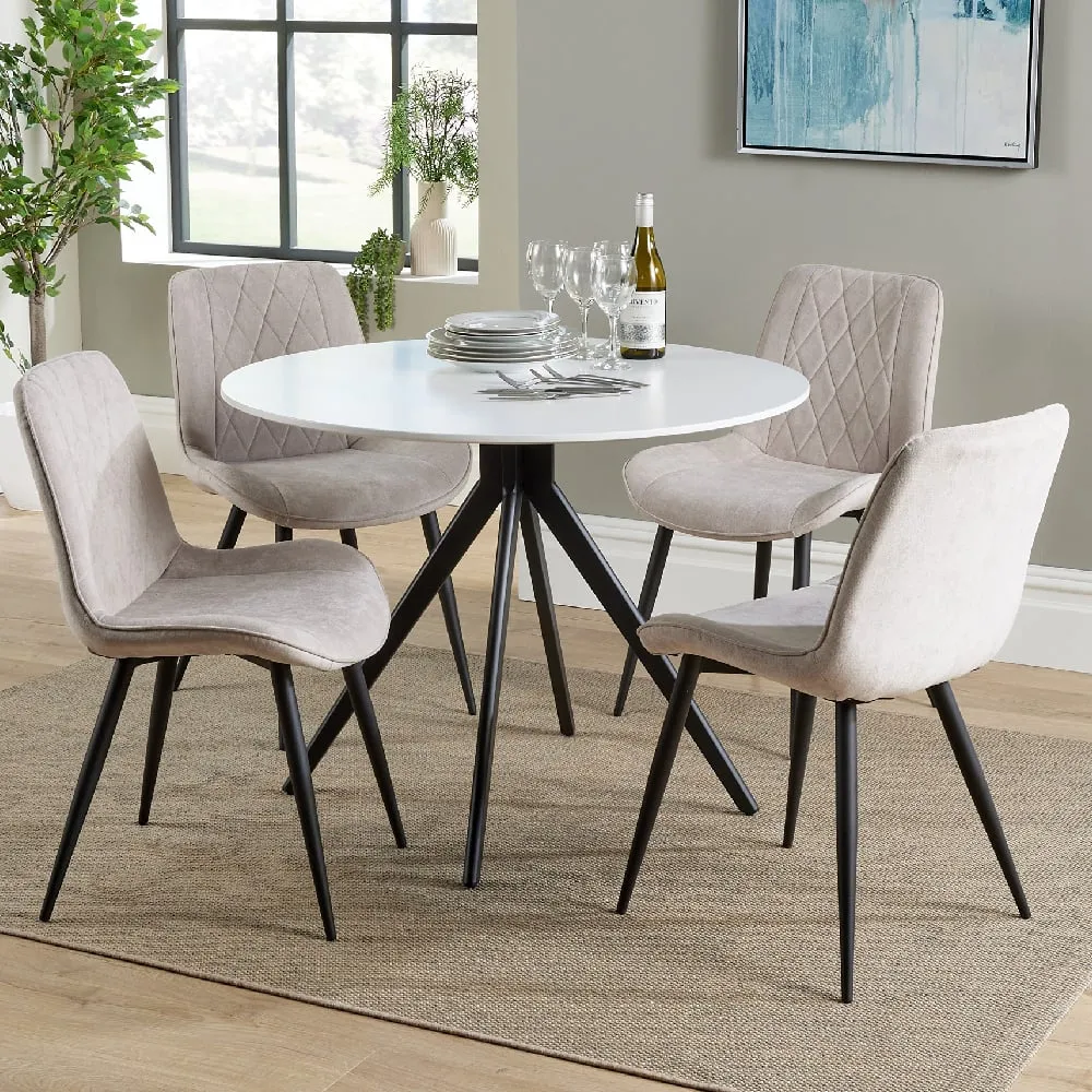 Arta Round Dining Table with 4 Diamond Chairs - White, Wood
