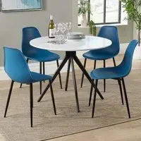 Arta Round Dining Table with 4 Duo Chairs - White, Wood