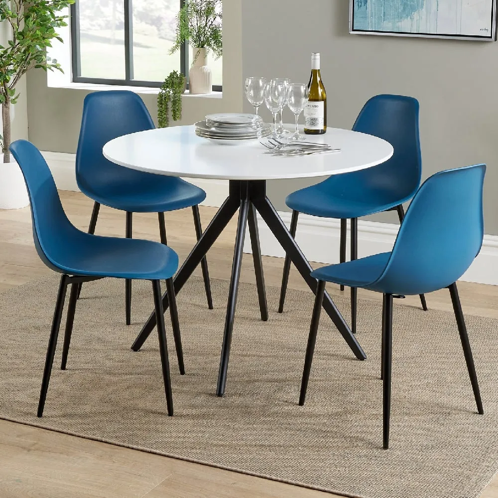 Arta Round Dining Table with 4 Duo Chairs - White, Wood