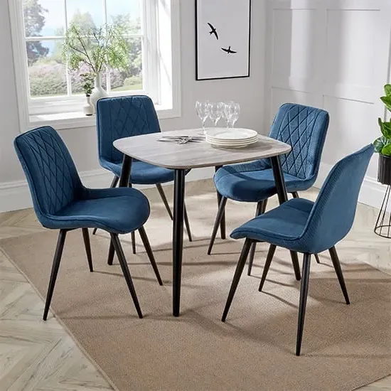 Arta Square Dining Set with 4 Diamond Chairs - Grey, Blue