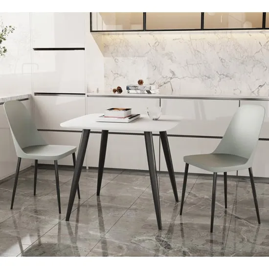 Arta Square Dining Table with 2 Curve Chairs - White, Wood image