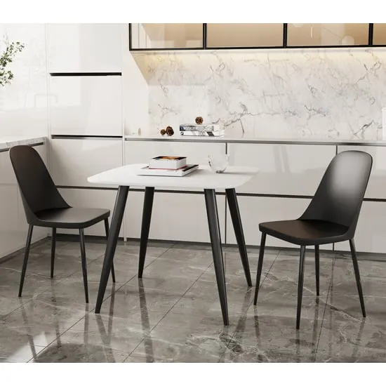 Arta Square Dining Table with 2 Curve Chairs - White, Wood image