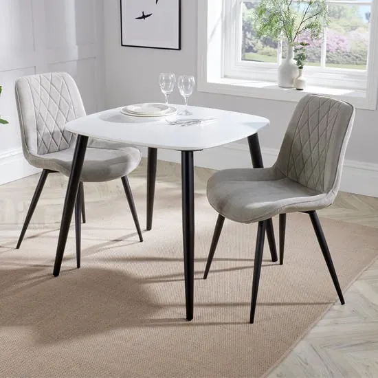Arta Square Dining Table with 2 Diamond Chairs - White, Wood