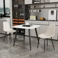 Arta Square Dining Table with 2 Duo Chairs - White, Wood