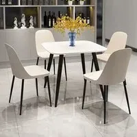 Arta Square Dining Table with 4 Curve Chairs - White, Wood