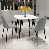 Arta Square Dining Table with 4 Curve Chairs - White, Wood