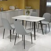 Arta Square Dining Table with 4 Curve Chairs - White, Wood