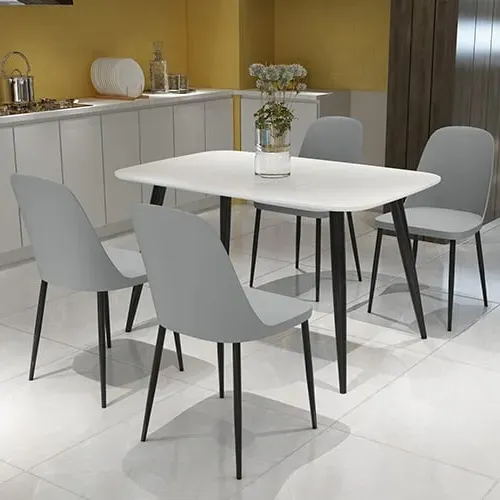 Arta Square Dining Table with 4 Curve Chairs - White, Wood