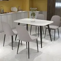 Arta Square Dining Table with 4 Curve Chairs - White, Wood