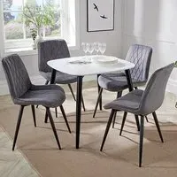 Arta Square Dining Table with 4 Diamond Chairs - White, Wood