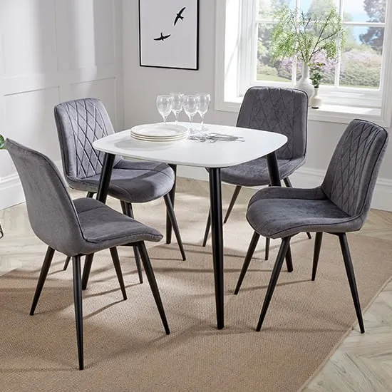 Arta Square Dining Table with 4 Diamond Chairs - White, Wood