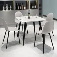 Arta Square Dining Table with 4 Duo Chairs - White, Wood