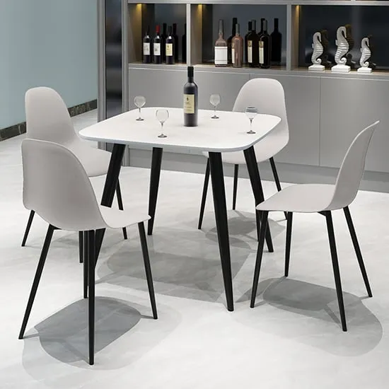 Arta Square Dining Table with 4 Duo Chairs - White, Wood