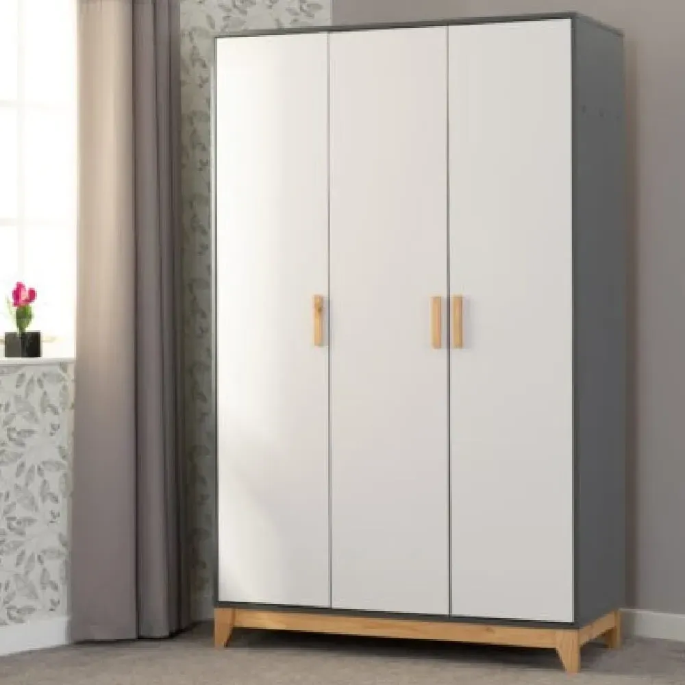 Arthur 3-Door Wardrobe - White, Grey