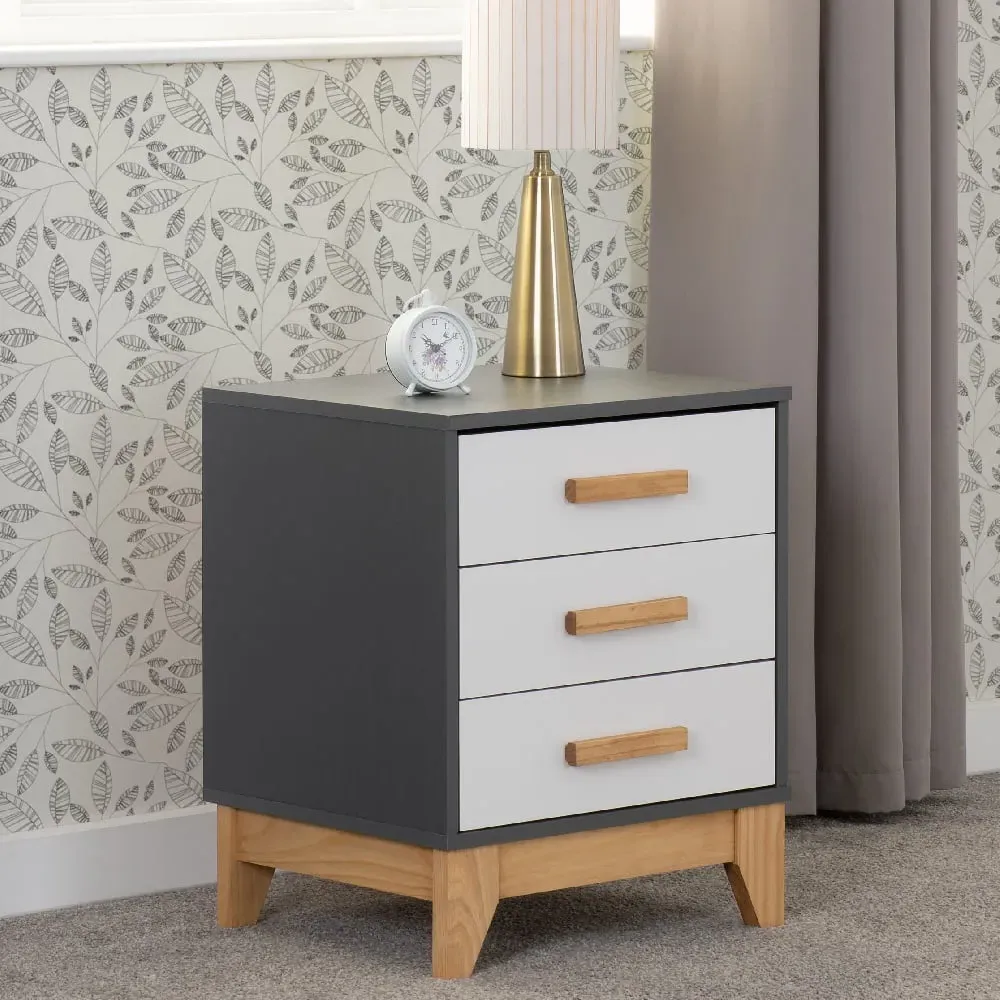 Arthur 3-Drawer Bedside Cabinet - White, Wood image