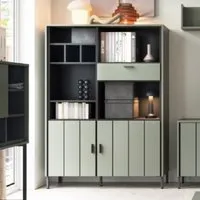 Arthur Bookcase with 2 Doors 1 Drawer - Green Grey, Wood