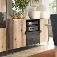 Arthur Wooden Sideboard with 2 Doors 2 Shelves - Grey, Oak