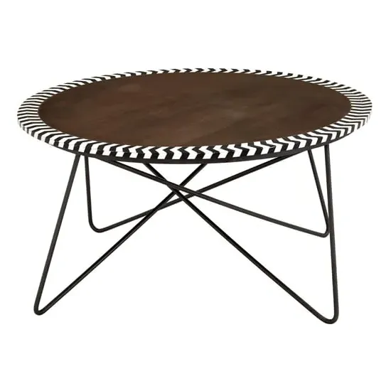 Artok Round Coffee Table with Black Legs - Natural, Acacia Wood