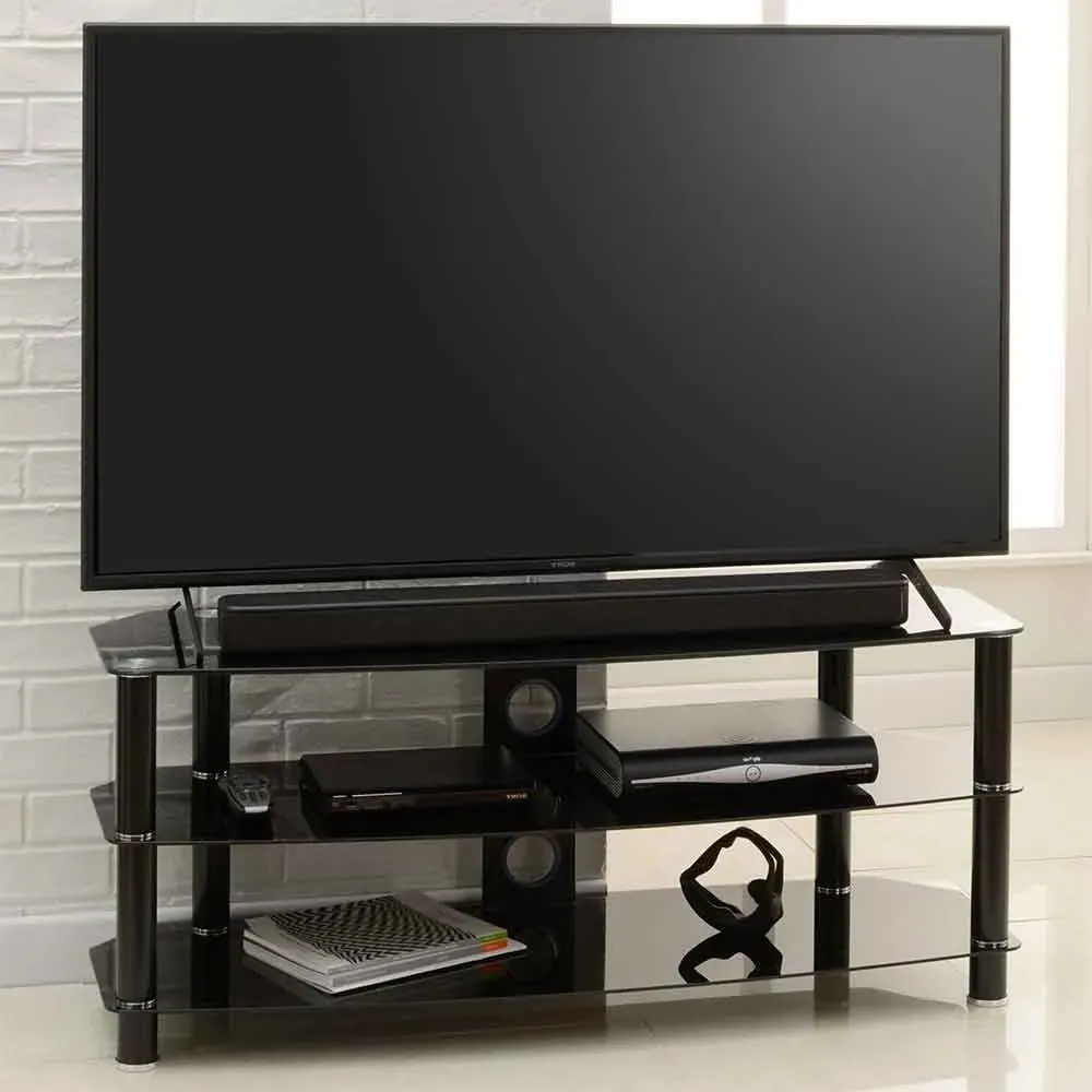 Arvada 120cm Glass Top TV Stand with 2 Shelves - Black product