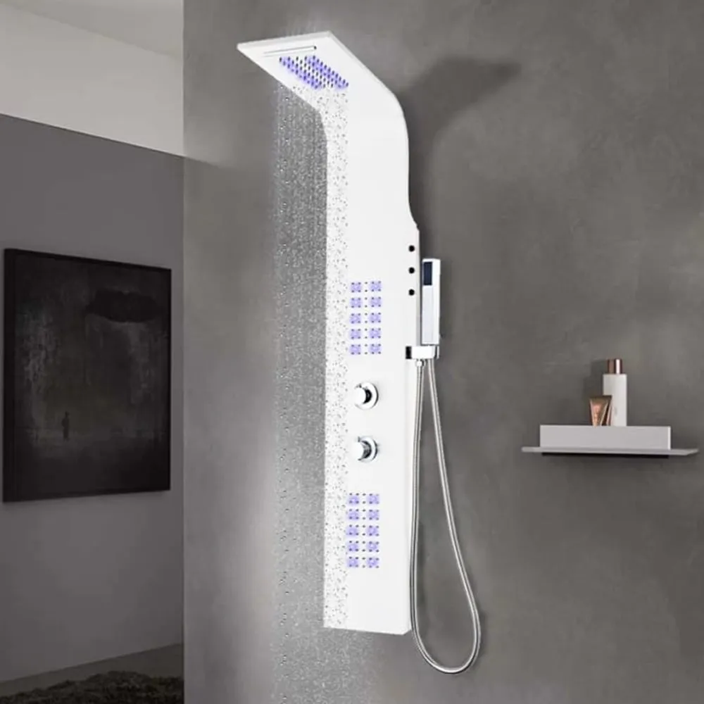 Arvada 4-Mode Shower Panel System with LED, 1300mm - White, Aluminium product