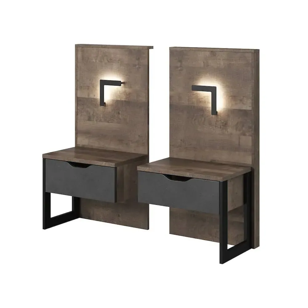 Arvada Grande Pair Bedside Cabinets with LED - Matera Oak