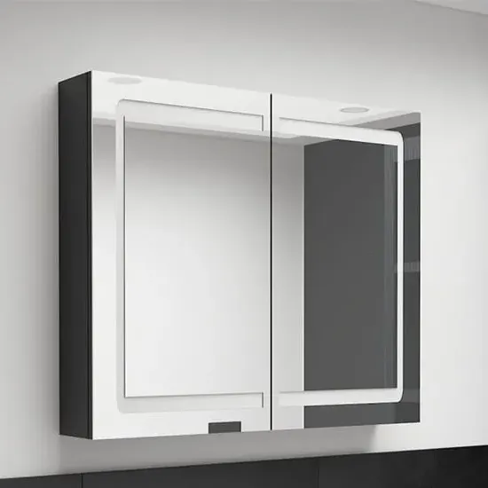 Arvada Mirrored Cabinet with LED - Black, MDF