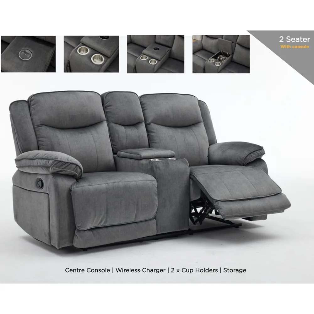 Arvexo 2-Seater Reclining Sofa with Console - Grey, Fabric product