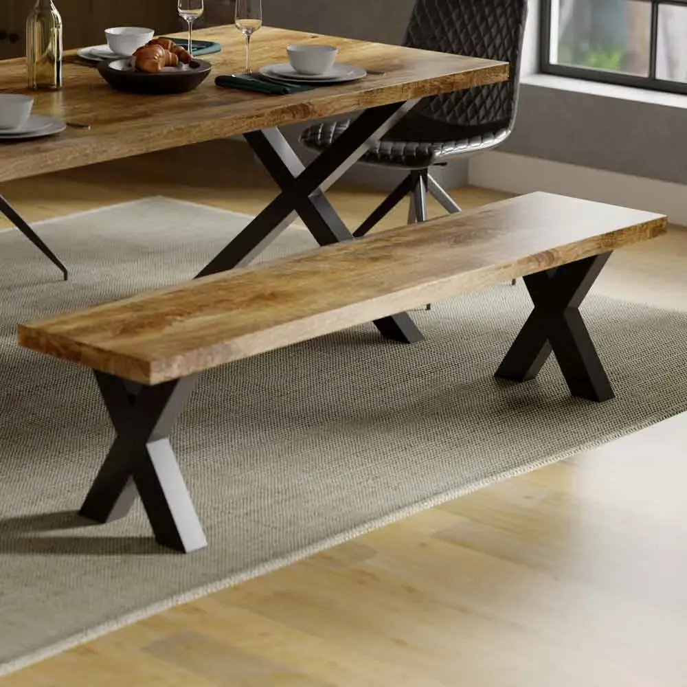 Arzano Dining Bench with X-Shape Legs - Brown, Mango Wood product