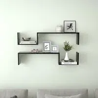 Arzon Set of 2 Wall Shelves - Black, Engineered Wood