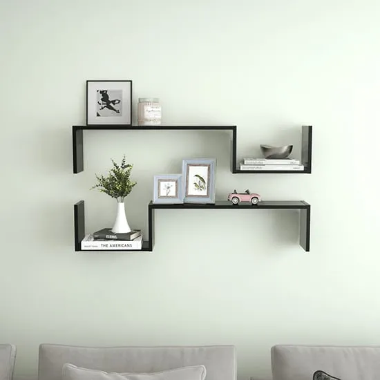 Arzon Set of 2 Wall Shelves - Black, Engineered Wood image