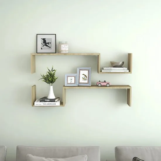 Arzon Set of 2 Wall Shelves - Sonoma Oak, Engineered Wood