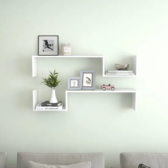 Arzon Set of 2 Wall Shelves - White, Engineered Wood