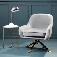 Asansol Lounge Chair with Gold Legs - Grey, Velvet