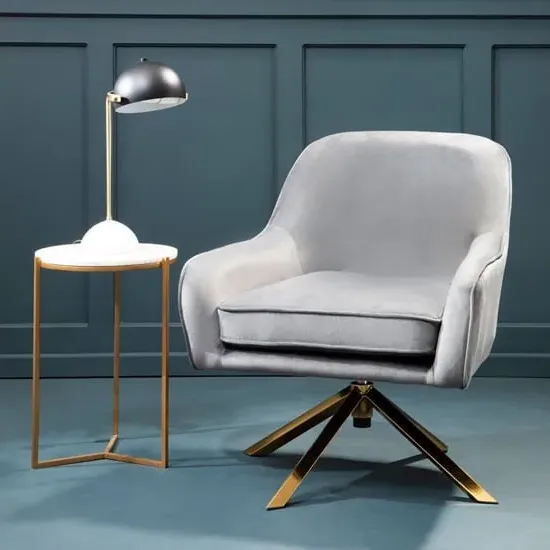 Asansol Lounge Chair with Gold Legs - Grey, Velvet image