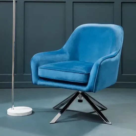 Asansol Lounge Chair with Silver Legs - Blue, Velvet