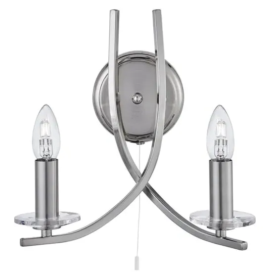 Ascona 2 Light Wall Light - Clear, Satin Silver