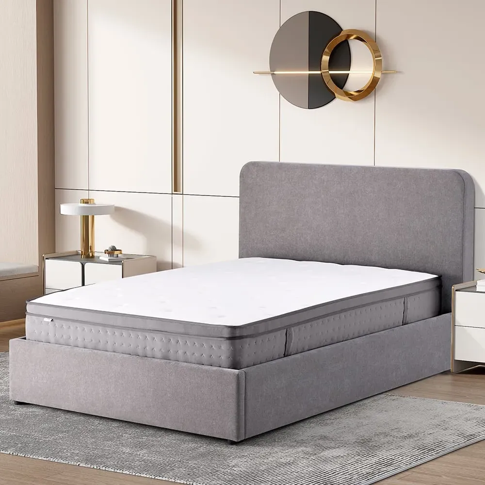 Ascot King Size Ottoman Bed with Storage - Grey, Fabric