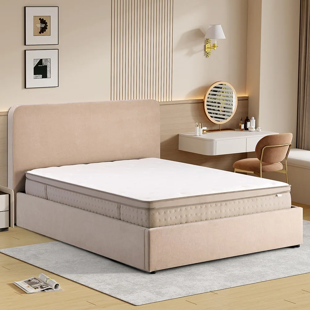 Ascot King Size Ottoman Bed with Storage - Stone, Fabric