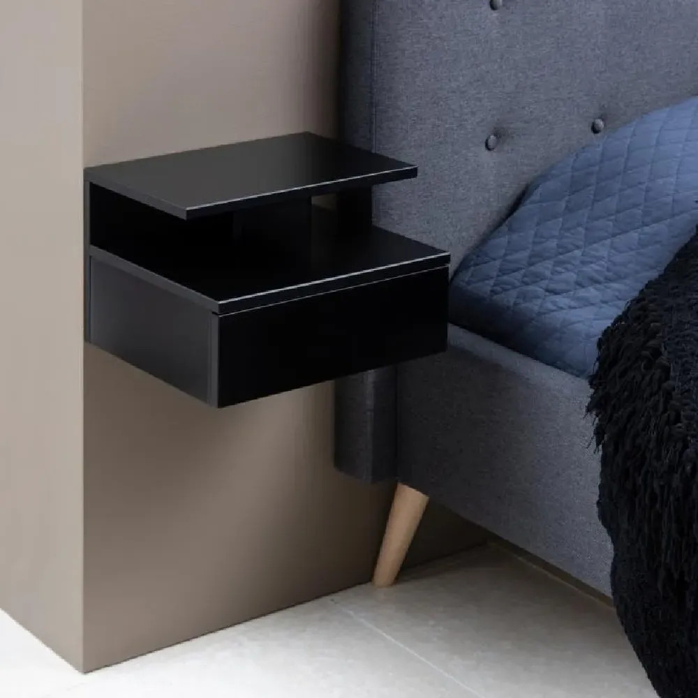 Ashanti Wall Hung Bedside Cabinet - Black image