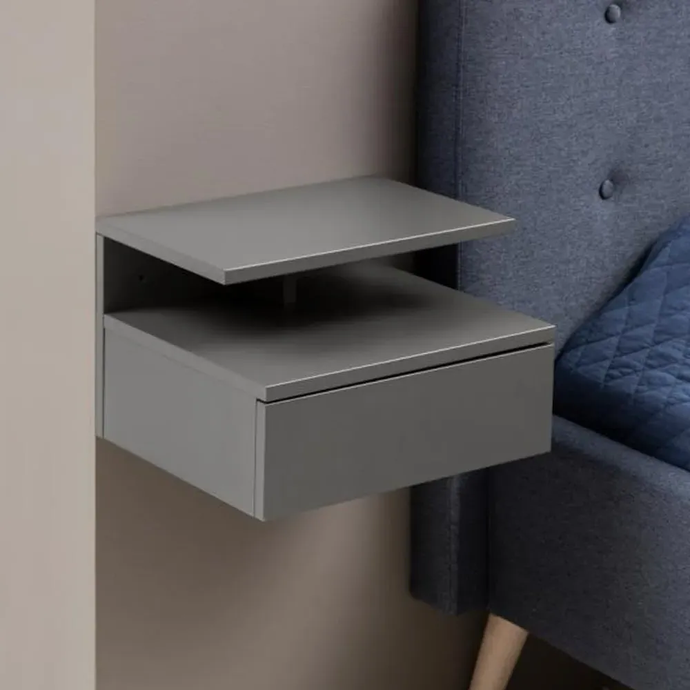 Ashanti Wall Hung Bedside Cabinet with Drawer - Grey