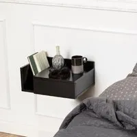 Ashanti Wall Hung Bedside Cabinet with Shelf - Black